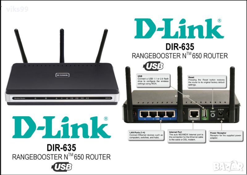 Wi-Fi D-Link Dir-635 RangeBooster N 650 Router с USB, снимка 1