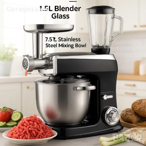 Кухненски робот 3 в 1 Royalty Line RL-PKM2100BG BLACK - 2100W Max, 7.5L купа, 1.5L блендер