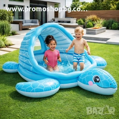 Детски надуваем басейн със сенник INTEX Костенурка, 218 х 206 х 97 см