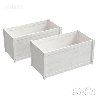 vidaXL Градински сандъци, 2 бр, бели, 100x50x50 см, бор масив(SKU:810727, снимка 1 - Други - 45620166