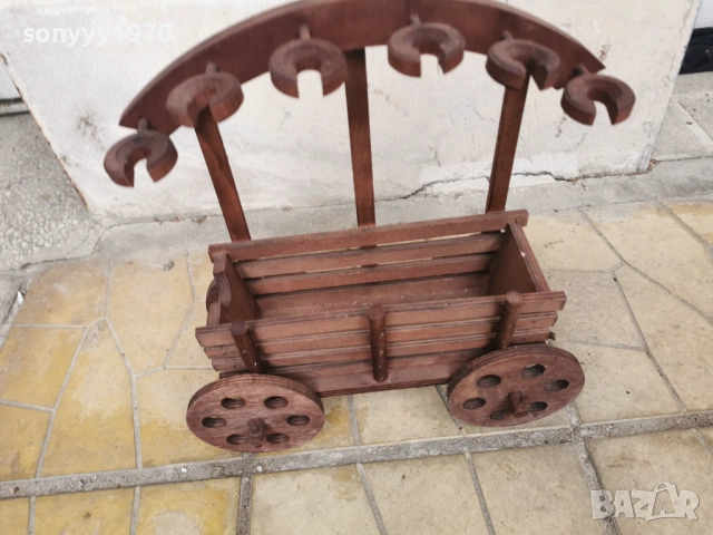 ДЪРВЕНА ПОСТАВКА-КОЛИЧКА ЗА ВИНО И ЧАШИ 1001261737LCHERY1, снимка 2 - Антикварни и старинни предмети - 53055781