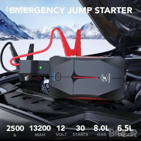 FLYLINKTECH Смарт Jump Starter 2500A/12V до 8.0L газ/6.5L дизел/Power bank 13200mAh/LED фенерче, снимка 5 - Аксесоари и консумативи - 50501167