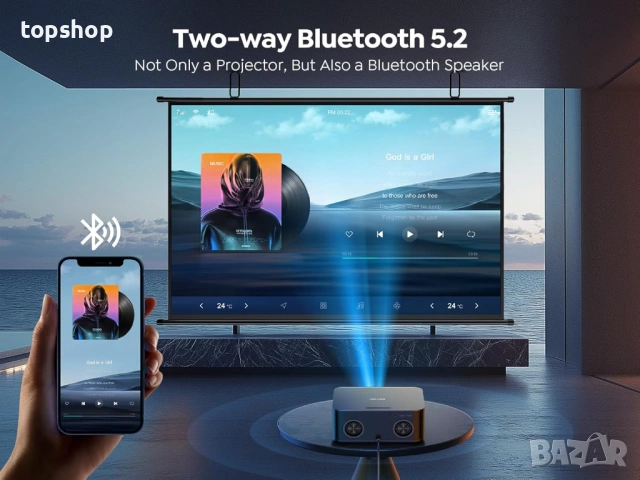 Чисто нов с фолиата, перфектен Smart Проектор TOPTRO X9 – 4K Поддръжка, 1500 ANSI Lumens..., снимка 3 - Плейъри, домашно кино, прожектори - 54222116