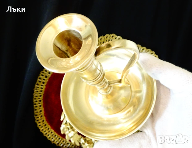 Бронзов свещник с дръжка 15 см. , снимка 6 - Антикварни и старинни предмети - 53010368