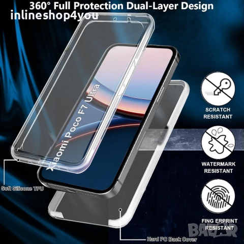 Прозрачен 360° Градуса Кейс за Xiaomi Poco F7 Ultra, снимка 3 - Калъфи, кейсове - 51635956