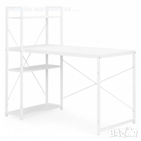 Компютърно бюро ModernHome, дървено, с рафтове за съхранение, бял, подсилена метална конструкция, снимка 6 - Бюра - 53381009