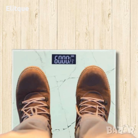 Кантар за тегло дигитален,батерии 2хААА, LCDекран, 180кг., черен, звезди, бял мрамор, снимка 5 - Друга електроника - 52843089