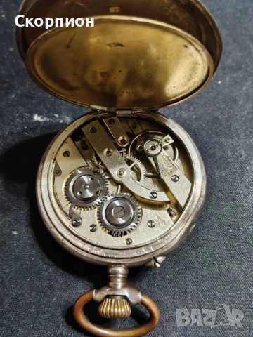 Швейцарски СРЕБЪРЕН джобен часовник 1901г. с позлата - 10 РУБИНА ПРОМОЦИЯ, снимка 5 - Джобни - 48361909