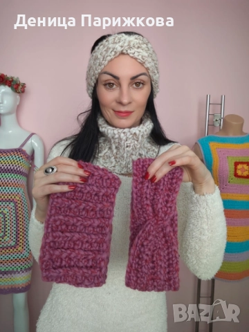 Ръчно плетен комплект лента за глава и снуд шал  модел Ариа в 5 размера, снимка 4 - Шалове - 52622415