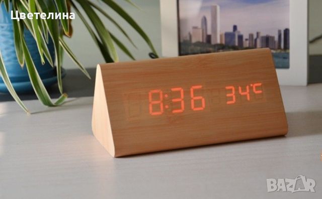 LED Цифров часовник, дървен показващ  часа и температурата, снимка 3 - Други - 45928288