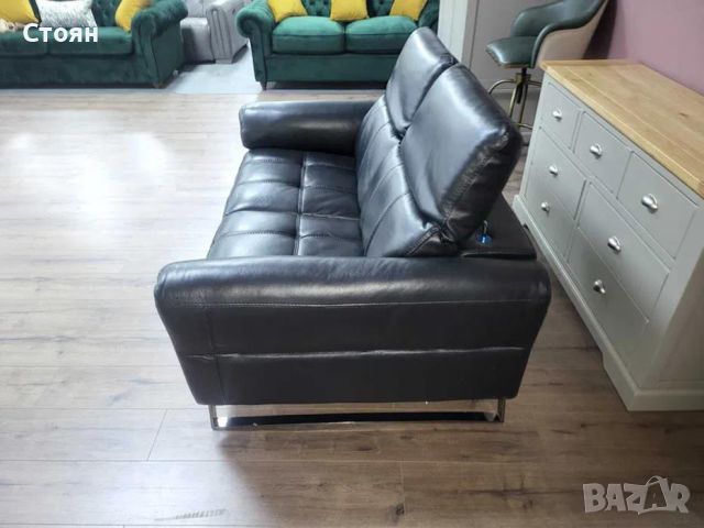 Черен кожен диван двойка с подвижни облегалки, снимка 6 - Дивани и мека мебел - 45904132