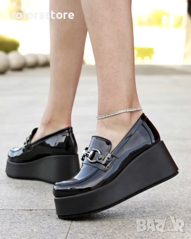 Обувки на платформа - черен лак - KLP90 , снимка 2 - Дамски ежедневни обувки - 51123989