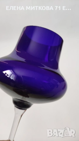 Елегантна чаша/ваза от цветен кристал на високо тънко столче, снимка 3 - Чаши - 53557456