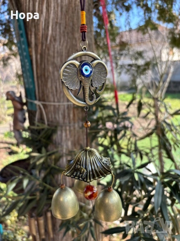 Метален вятърен звънец със слонче и окото на Назар, снимка 6 - Декорация за дома - 53663807