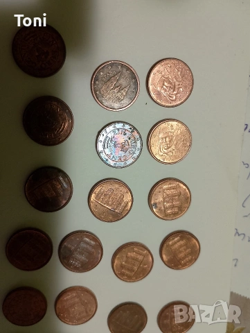 монети 1 евро цент и два евро цента