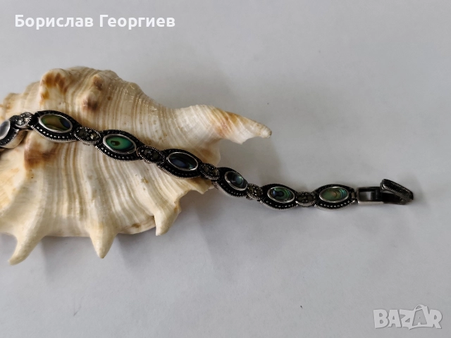 Сребърна гривна с кралски седеф, снимка 4 - Гривни - 52838776