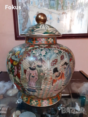 Satsuma Сатцума стара голяма ваза буркан порцелан печат, снимка 3 - Антикварни и старинни предмети - 53357872