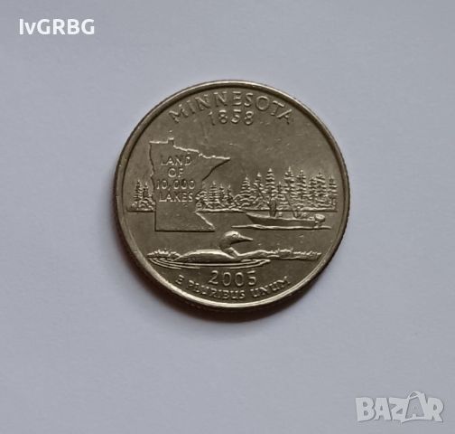 1/4 долар САЩ СЕРИЯТА С ЩАТИТЕ - Минесота 25 цента Америка 2005 Монета от САЩ , снимка 4 - Нумизматика и бонистика - 45103324