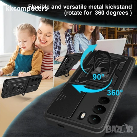 Калъф за Realme C71 4G с Въртяща се Стойка и Плъзгащо Капаче за Камера - PC + TPU, Военна защита, Ма, снимка 7 - Калъфи, кейсове - 53444054