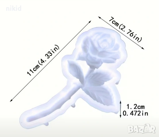 Роза с листа на клонка силиконов молд форма фондан шоколад гипс смола декор, снимка 4 - Форми - 54010782