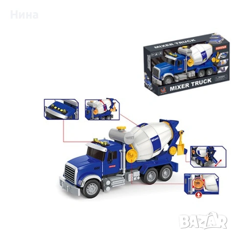 Бетоновоз със звук и светлина - инерционен, снимка 10 - Коли, камиони, мотори, писти - 53585558