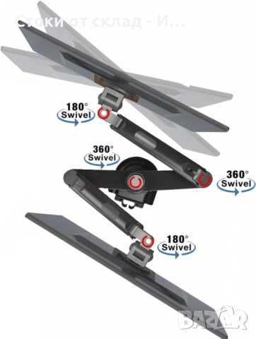 1бр/ Двоен мониторен държач за бюро NB Ergonomic H180 (17–27", до 9 кг на монитор), снимка 5 - Монитори - 52263740