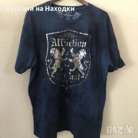 Мъжка тениска AFFLICTION Lion Shield Crest Blue Silver Reactive S SMall