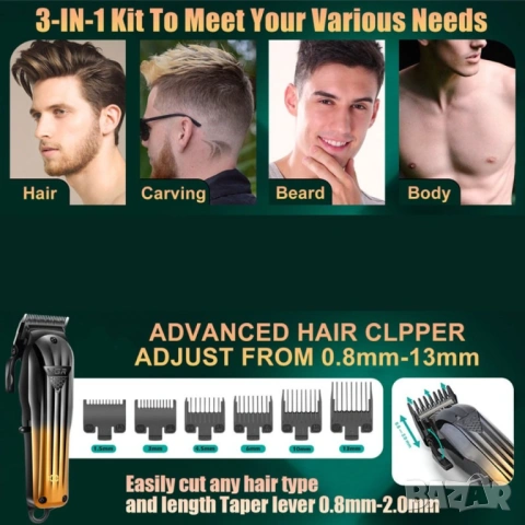 Нов VGR V-644 Професионален комплект за подстригване 3 в 1 + гребени, снимка 6 - Машинки за подстригване - 53560098