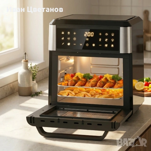 Дигитален фритюрник с горещ въздух и фурна 5-в-1 Homelux, 12L, 1800W, 12 Програми, LED сензорен 