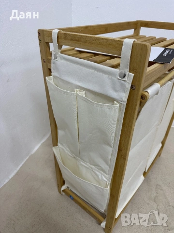 Бамбуков кош за пране SONGMICS 2x50L с рафт и странични джобове , снимка 4 - Други стоки за дома - 53247459