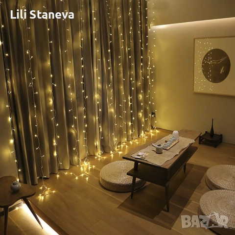 Коледна завеса от лампички / Цветове - Студено бяло, топло бяло, шарено. / 320лед светлини. , снимка 12 - Лед осветление - 52636511