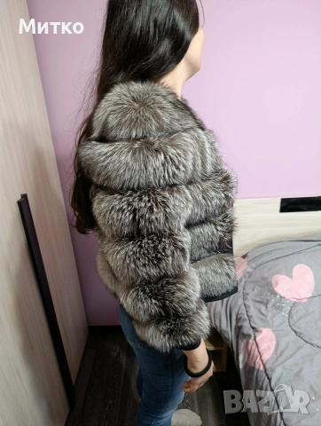Кожено яке с косъм от сребърна лисица, снимка 5 - Якета - 39131494