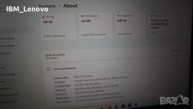 Lenovo X1 Carbon 6 Gen FHD IPS/ i5 8350U / 256GB NVMe /8GB, снимка 6 - Лаптопи за работа - 53738391