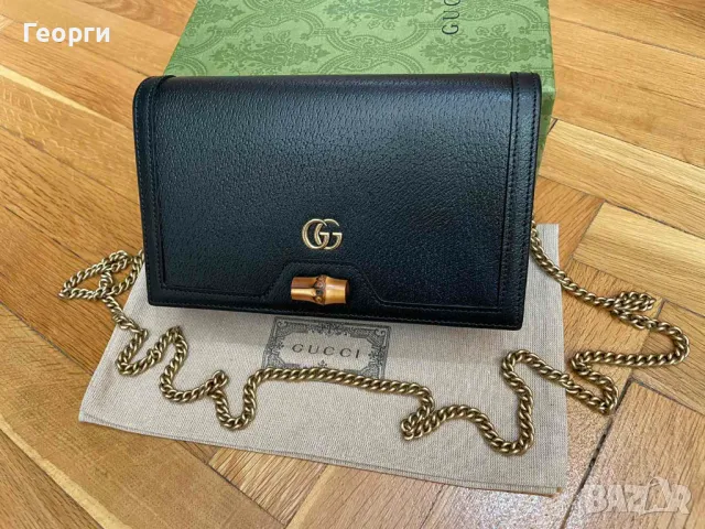 Дамска чанта Мини Gucci Гучи Diana Черна кожа Златно Gold GG лого, снимка 1 - Чанти - 47004017