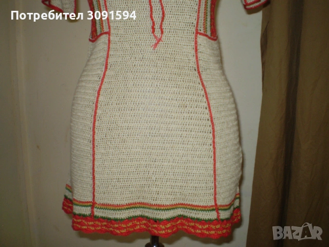 Винтидж плетена рокле с къс ръкава многоцветни мотиви , снимка 10 - Рокли - 53600061