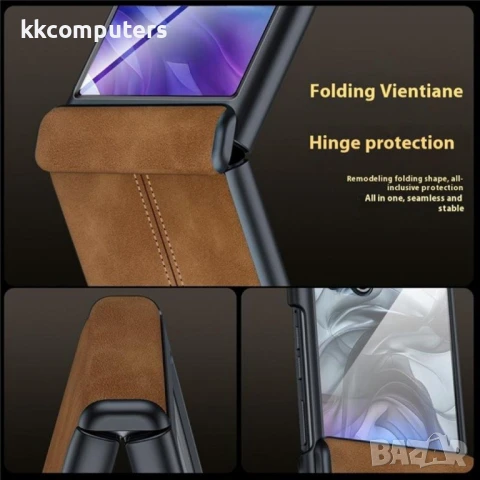 Кожен Калъф + Скрийн Протектор за Motorola Razr 60 Ultra 5G – Черен / Кафяв, Сгъваем Дизайн, снимка 5 - Калъфи, кейсове - 50745487