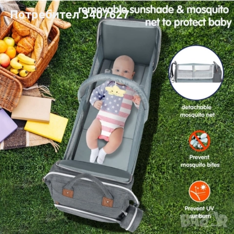 Раница за бебешки принадлежности, сива, снимка 6 - Кенгура и ранички - 52395357