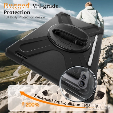 Удароустойчив калъф със задна част от PC и Лента през рамо за Samsung Galaxy Tab S11 Ultra | 360° ро, снимка 6 - Калъфи, кейсове - 52088774