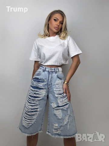 -50 % есктравагантен Къс дънков панталон, накъсан ефект, интересен джоб, снимка 2 - Дънки - 51503181