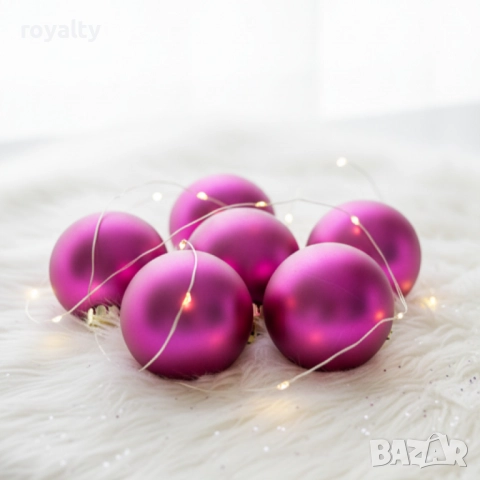 Комплект перлени коледни топки – 6 броя в различни цветове + подарък 6бр златисто блестящи топки, снимка 6 - Декорация за дома - 52249434