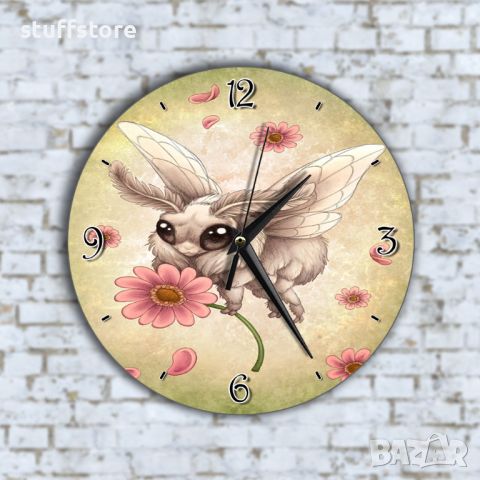 Стенен Часовник - Анимиран Сладка Муха С Розови Цветя, снимка 1 - Стенни часовници - 45670732
