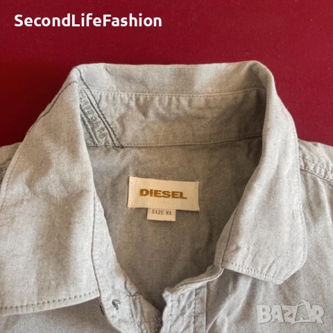 Мъжка риза с дълъг ръкав Diesel, сива, памучна, размер XL, с копчета, снимка 2 - Ризи - 53046974