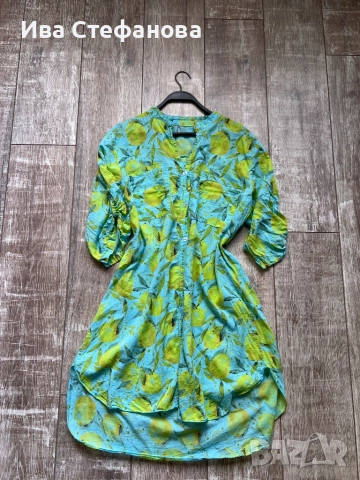 Дамска разкошна елегантна асиметрична нова риза туника 100 % памук памучна принт лимони лимон, снимка 4 - Туники - 51936072