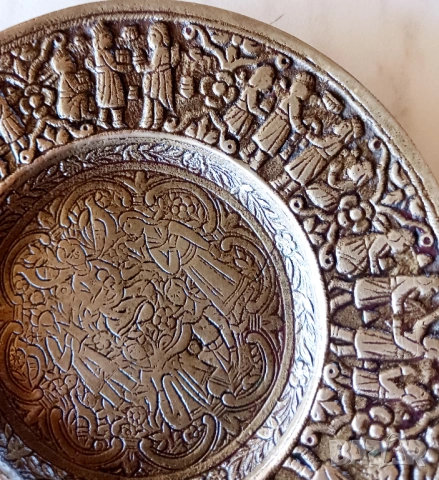 Антична месингова чинийка индо-персийски стил, снимка 5 - Други ценни предмети - 54113236