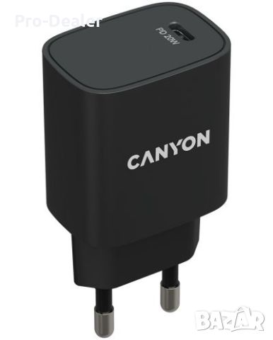 Зарядно устройство Canyon - H-20-02, USB-C, 20W, черно Бързо зареждане, снимка 1 - Оригинални зарядни - 46097706