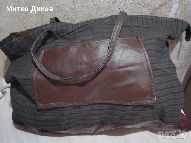 Голяма торба сак плат и кожа нов 62х48 см