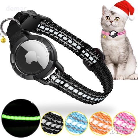 AirTag котешки нашийник, светлоотразителен и водоустойчив държач за етикети, черен, размер, XS, S, снимка 2 - За котки - 45625037
