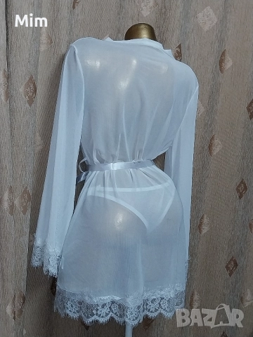L Бял,халат от прозрачен еластичен тюл с дантела , снимка 2 - Нощници - 51548267