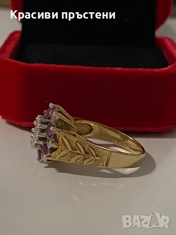 Златен пръстен с рубини и диаманти/брилянти, снимка 4 - Пръстени - 50925910