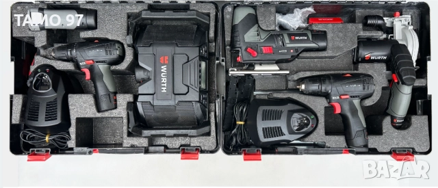 Wurth акумулаторен сет 2броя винтоверт, фенер, радио, зеге, циркуляр 10.8V, снимка 2 - Други инструменти - 52897746